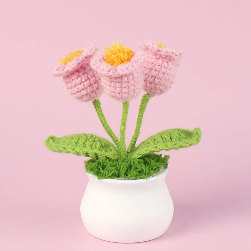 Illuminated Crochet Bell Orchid | Handmade Potted Flower Decoration