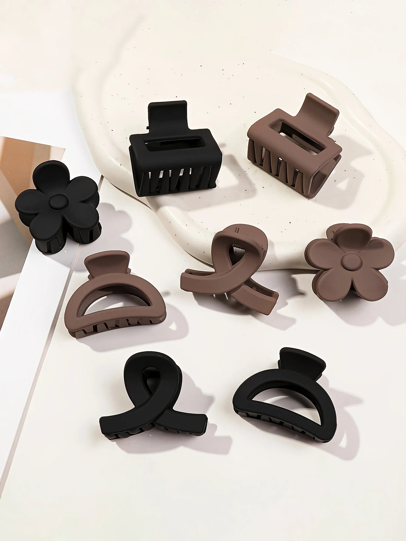 5-Piece Small Flower Hair Claw Clips Set - Matte Rectangle Jaw Clips & Semicircle Barrettes for Thin Hair