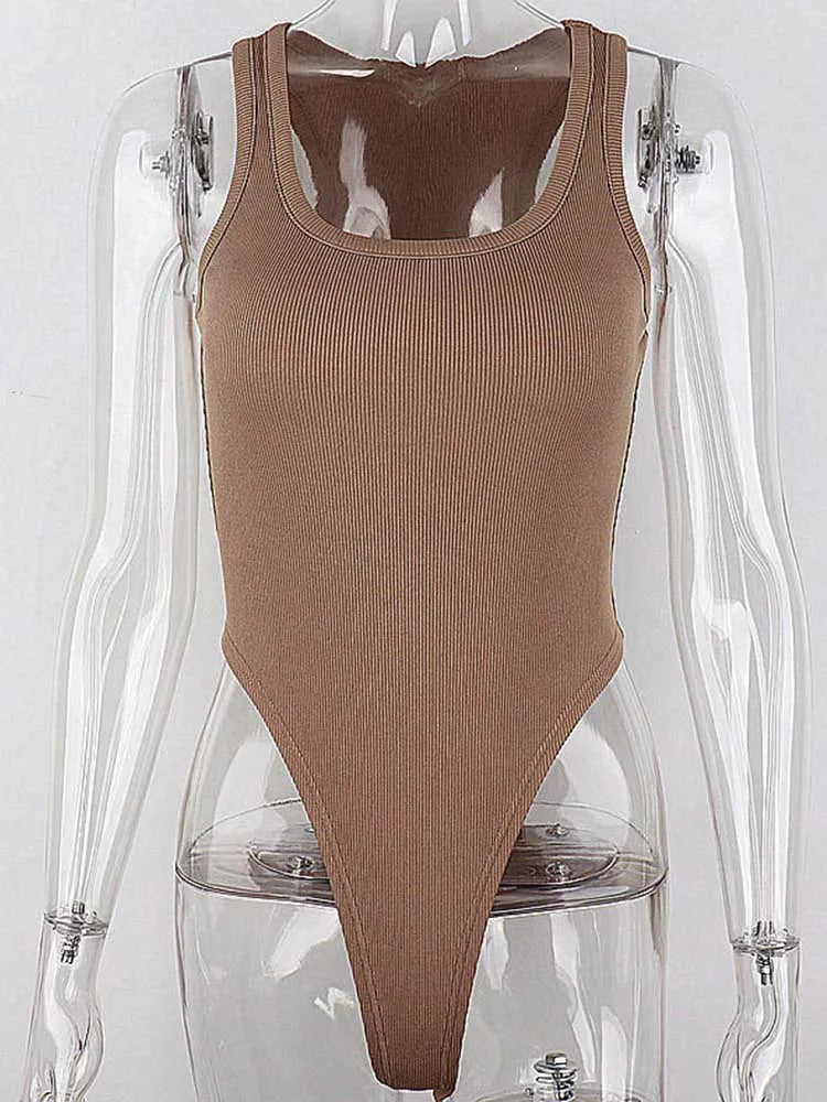 Women's Sexy Off Shoulder Halter Bodysuit - Sleeveless Bodycon Knit Top
