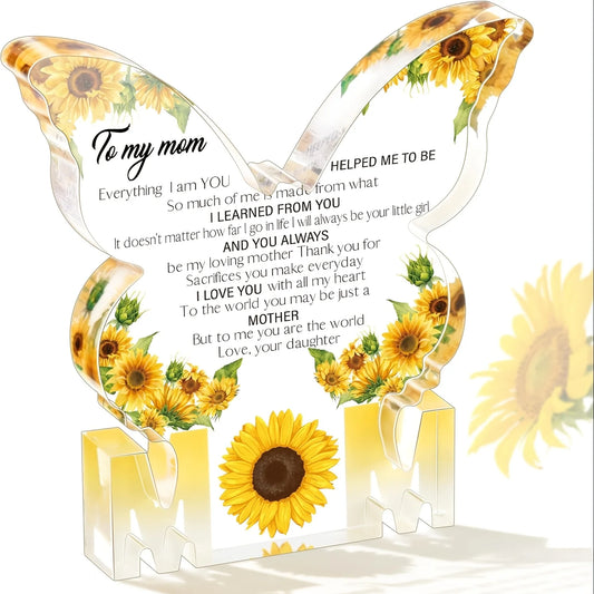 Butterfly Sunflower Acrylic Plaque | Heartfelt Gift for Mom from Daughter or Son