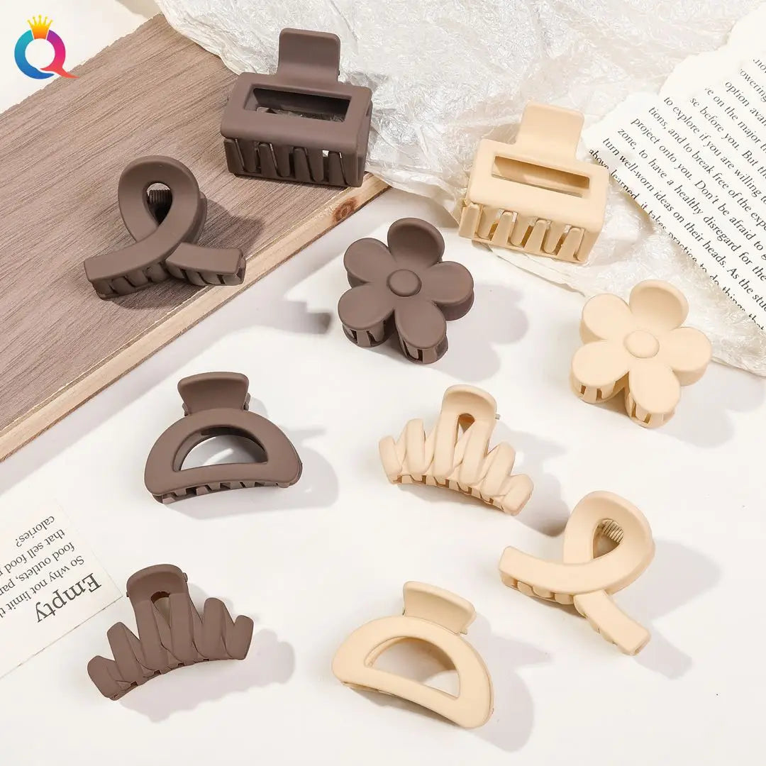 5-Piece Small Flower Hair Claw Clips Set - Matte Rectangle Jaw Clips & Semicircle Barrettes for Thin Hair