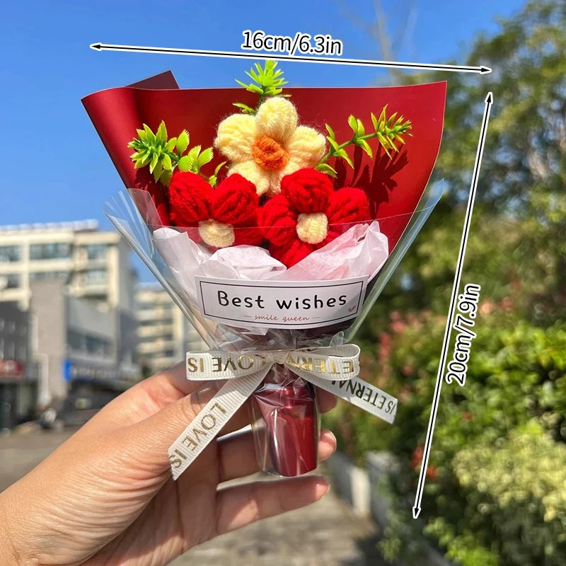 Crochet Rose Bouquet in Hugging Bucket | Perfect Gift for Teachers, Birthdays, Mother's Day & More