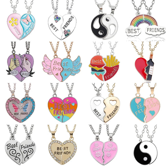 Fashion Best Friends Honey Love Couple Pendant Necklace Set - Broken Heart BFF Friendship Jewelry Gift (2 Pcs)