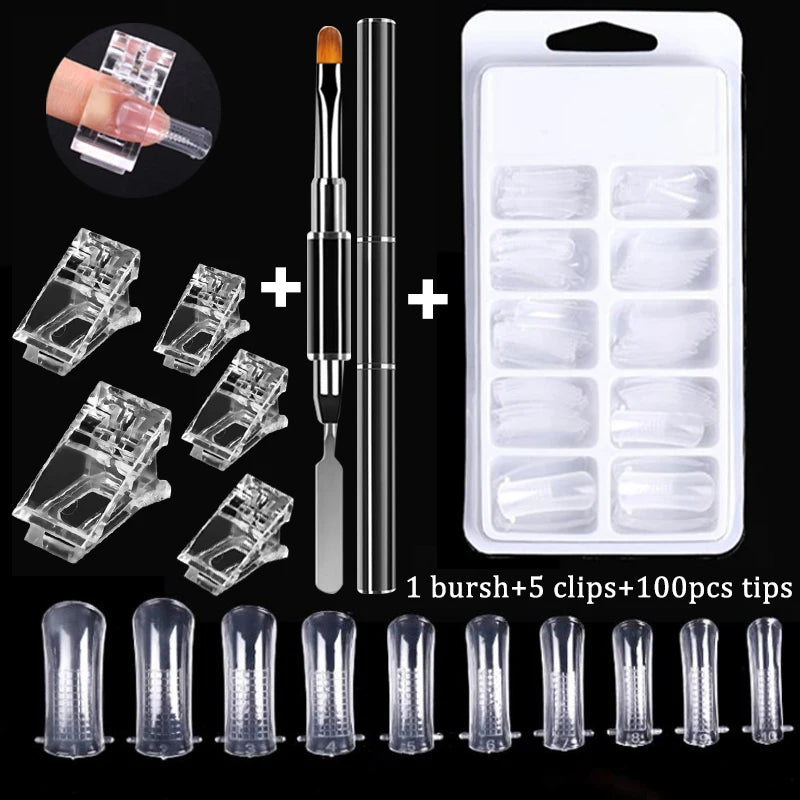 100-Piece Complete Acrylic Nail Tips Set - Full Coverage False Nails with UV Gel Tools for Professional Manicures