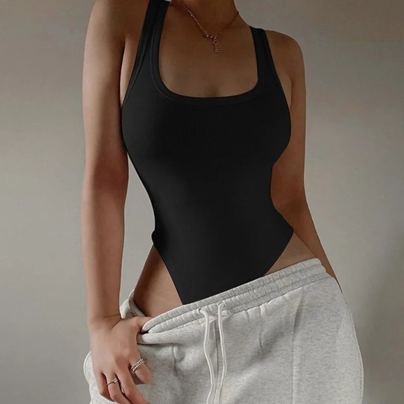 Women's Sexy Off Shoulder Halter Bodysuit - Sleeveless Bodycon Knit Top