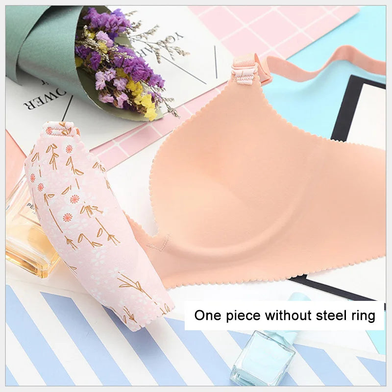 Women's Floral Seamless Push-Up Bra - Wire-Free Nursing Bra with Adjustable Straps | Comfortable Lingerie