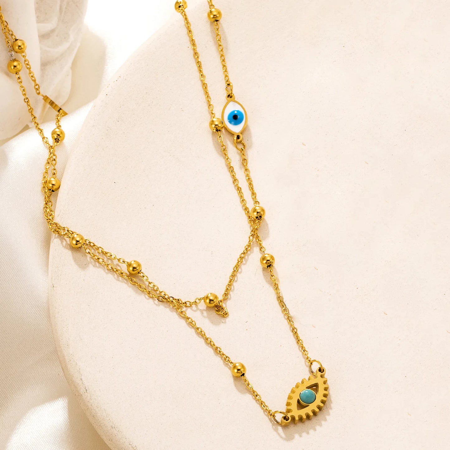 Stainless Steel Multilayer 2-in-1 Eye Pendant Necklace - Trendy Women's Clavicle Chain Jewelry Gift