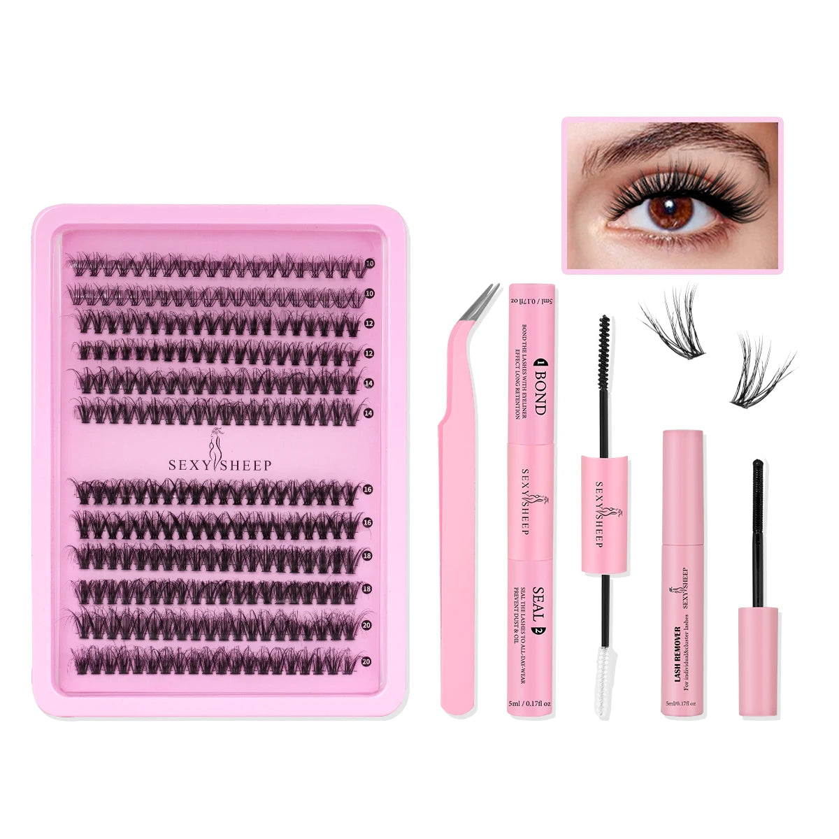 240-Piece DIY Lash Extension Kit - Individual Thick Fluffy Lashes with Bond, Seal, Remover & Applicator Tool