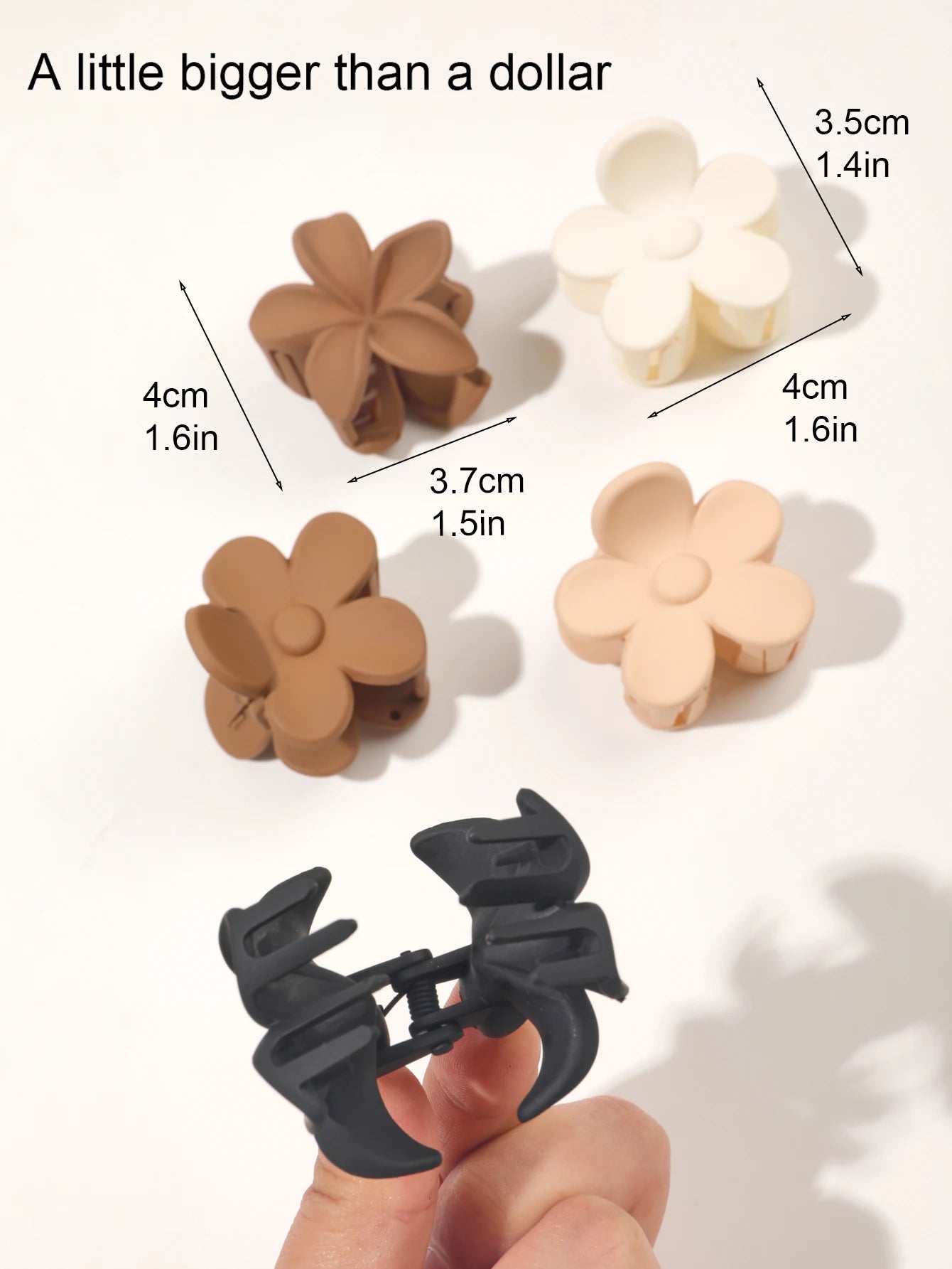 5-Piece Small Flower Hair Claw Clips Set - Matte Rectangle Jaw Clips & Semicircle Barrettes for Thin Hair