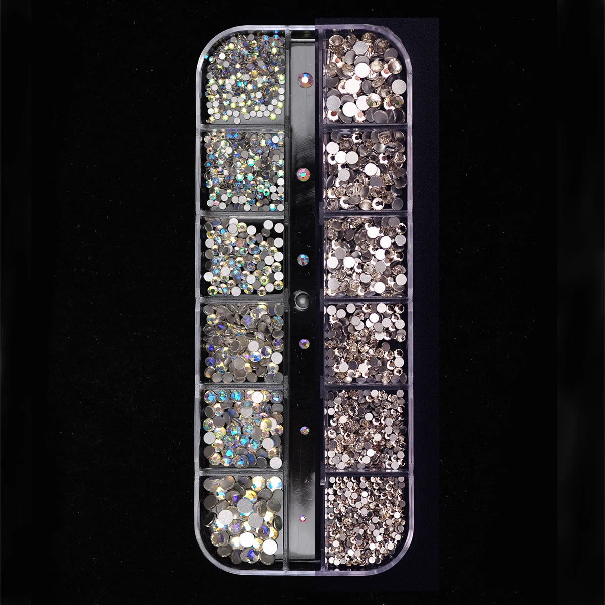 12-Grid Clear Crystal Nail Art Rhinestones Set - 780 Pieces Mixed Sizes 3D Glitter Gems for Professional Nail Decoration