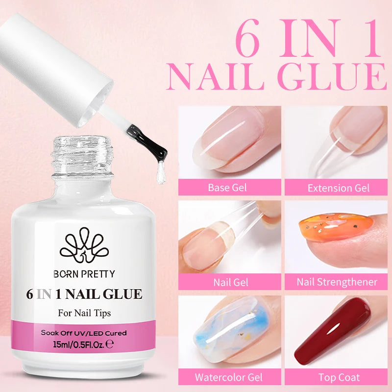 BORN PRETTY 6 in 1 Nail Glue Gel - Extra Strong Adhesive for Press On Nails & Extensions
