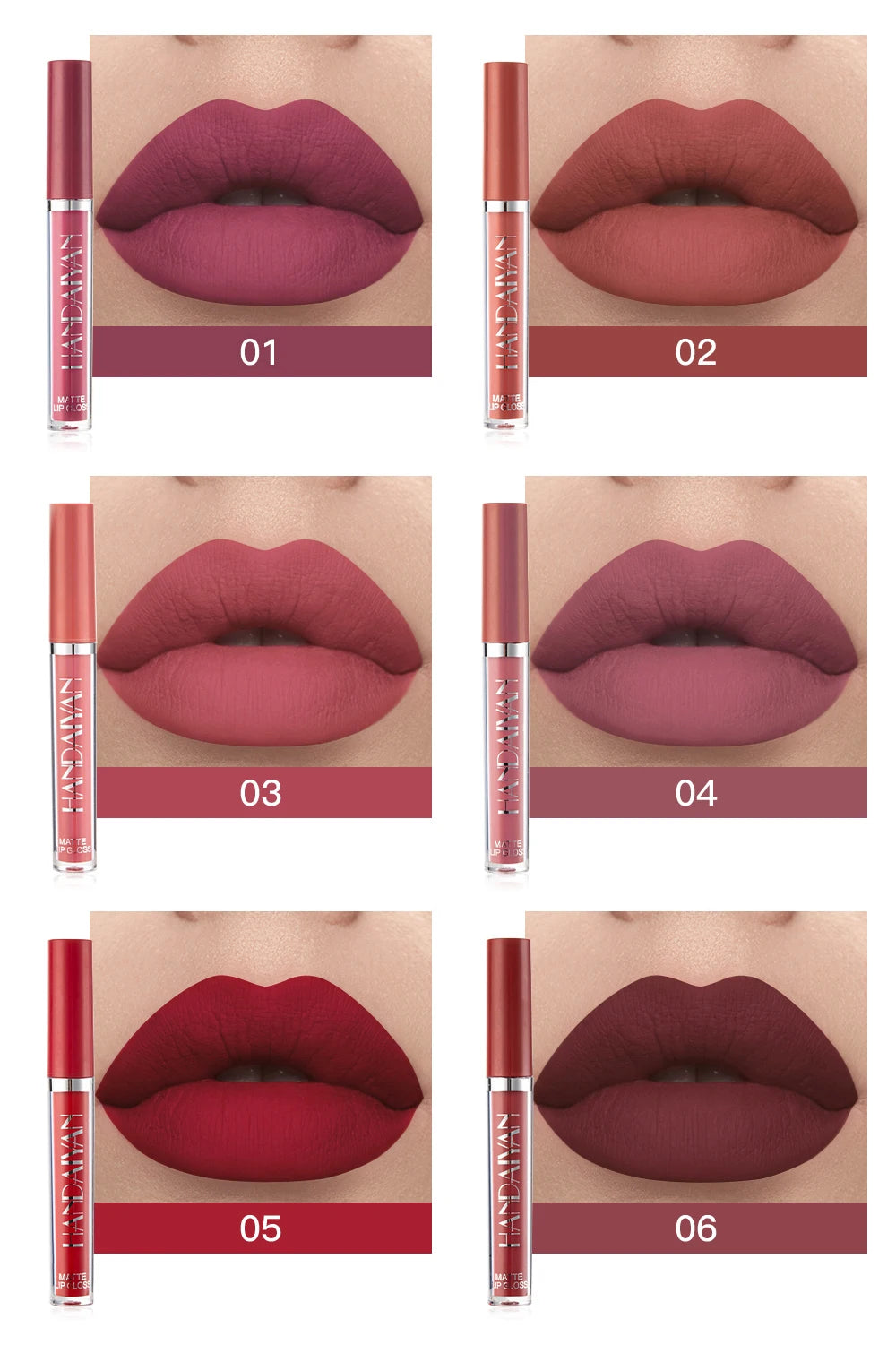 HANDAIYAN 6-Piece Non-Stick Liquid Lipstick Set - Long-Lasting Matte Finish Lip Gloss Gift Box Collectionple