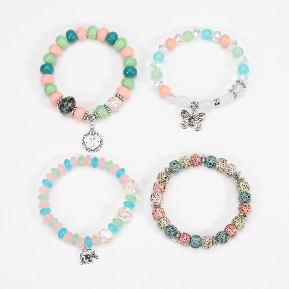 Bohemian Bracelets Set for Women - Stackable Butterfly Elephant Anchor Pendant Beads Bracelet Collection