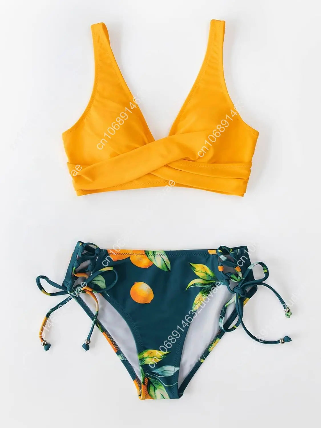 Women's Front Cross Lace Up Bandeau Bikini Set Two Piece Swimsuit