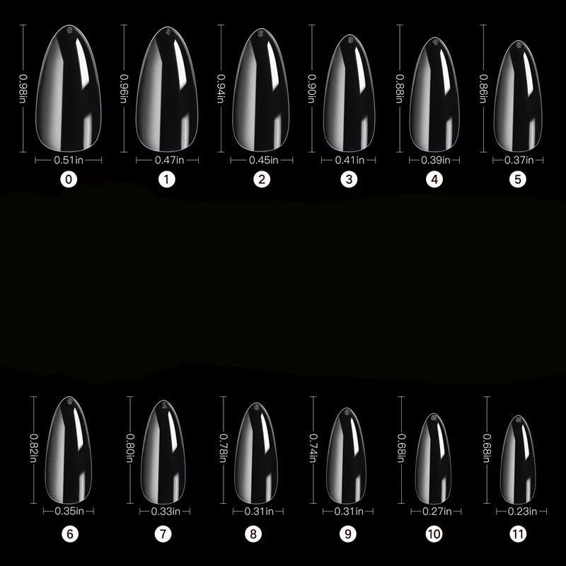 240-Piece Almond False Nail Tips Set - Clear Matte Soft Acrylic Extensions in 12 Sizes for DIY & Salon Use