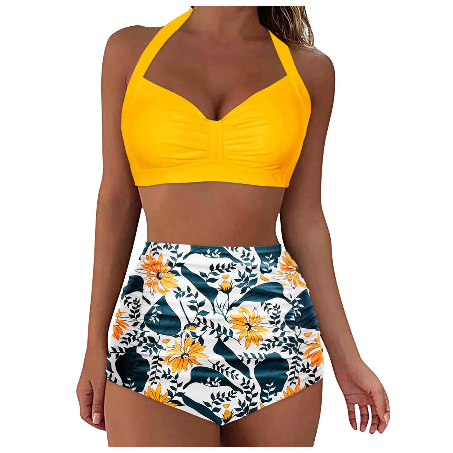 High Waisted Push-Up Tankini Set - Vintage Two-Piece Swimsuit with Underwire Support