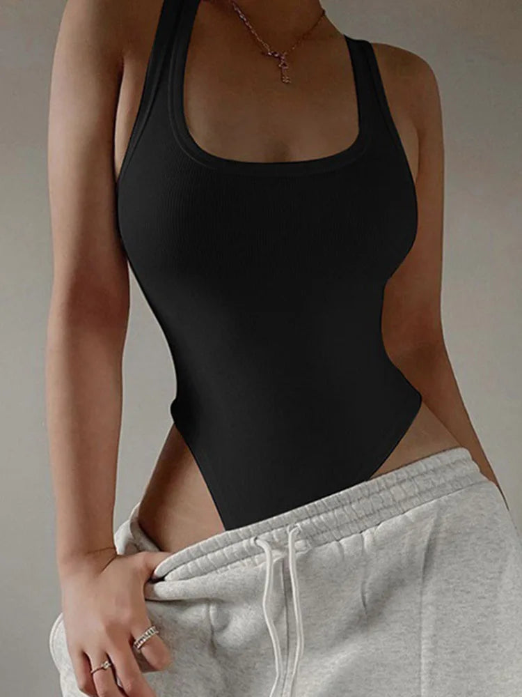 Women's Sexy Off Shoulder Halter Bodysuit - Sleeveless Bodycon Knit Top