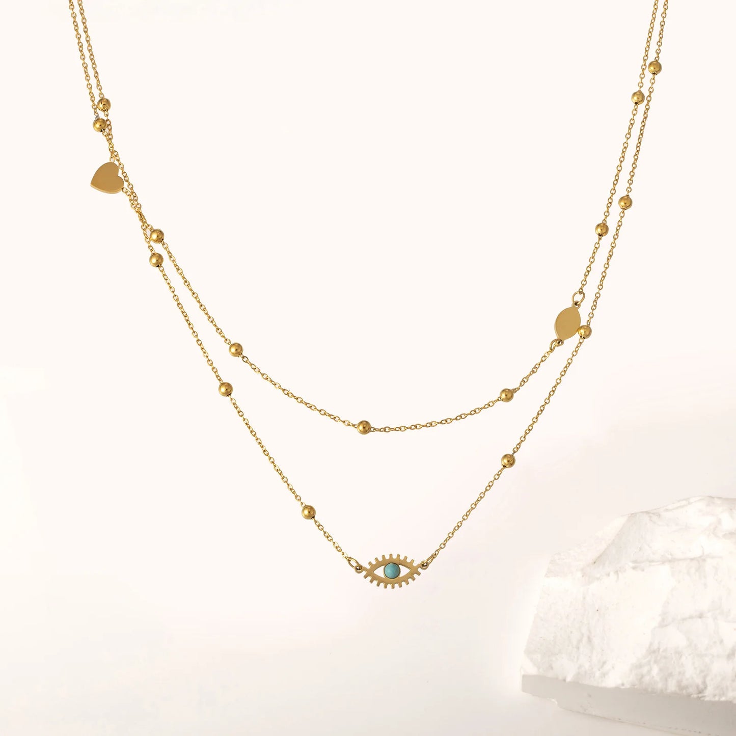 Stainless Steel Multilayer 2-in-1 Eye Pendant Necklace - Trendy Women's Clavicle Chain Jewelry Gift