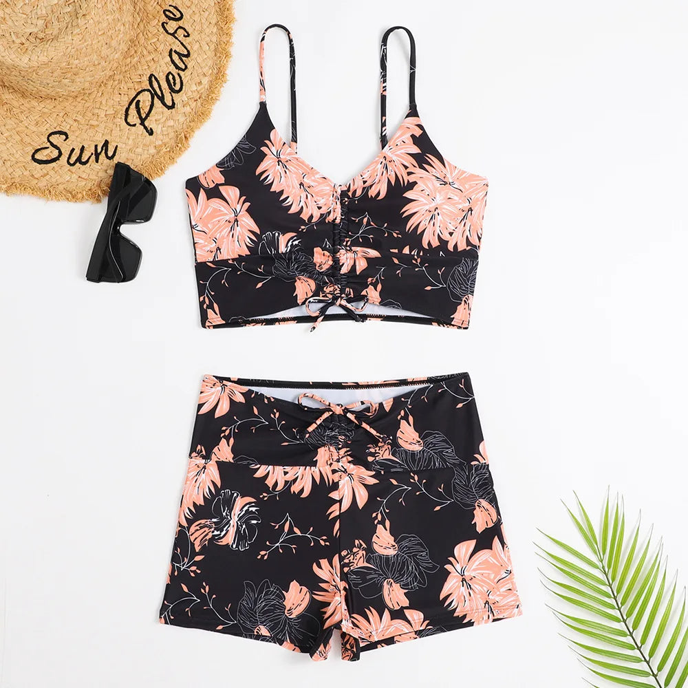 High Waist Bikini Swimsuit Women 2023 Push Up Bikini Floral Print Two-Piece Swimwear Set