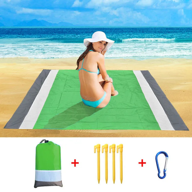 2x2.1m Waterproof Beach Blanket | Portable Sand-Free Picnic Mat with Anchors