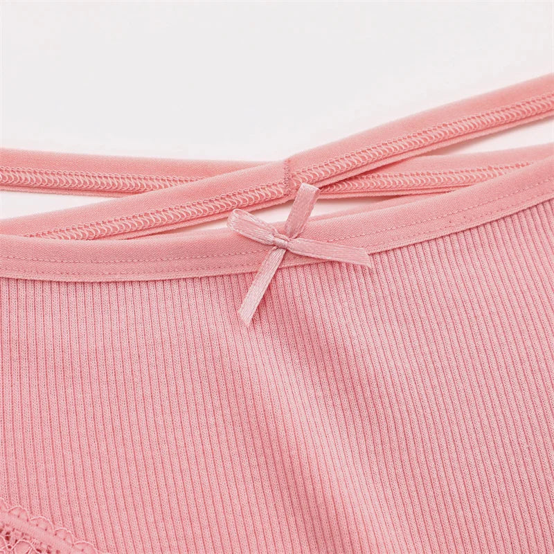 3PCS Women's Cotton Panties Set - Low Rise Lace Brazilian Bikini Underwear with Bow Detail (S-XL)