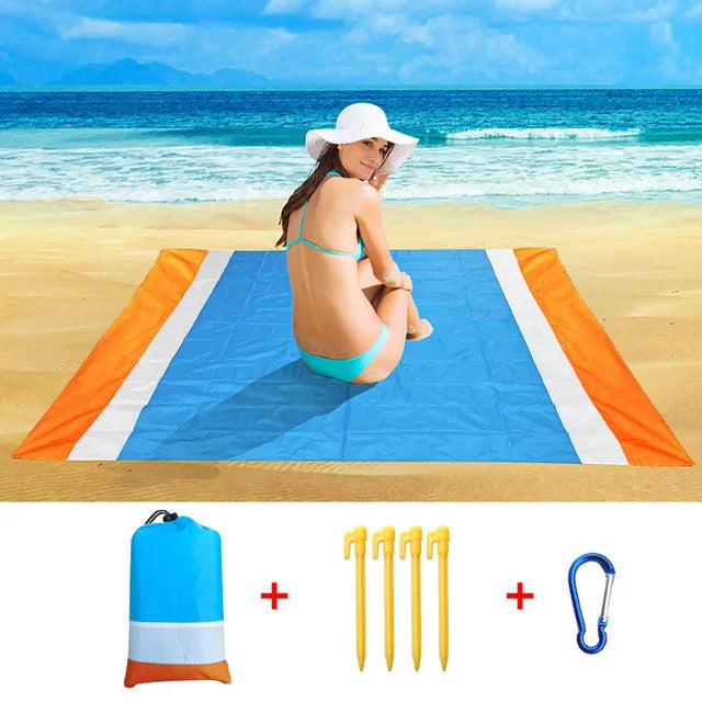 2x2.1m Waterproof Beach Blanket | Portable Sand-Free Picnic Mat with Anchors