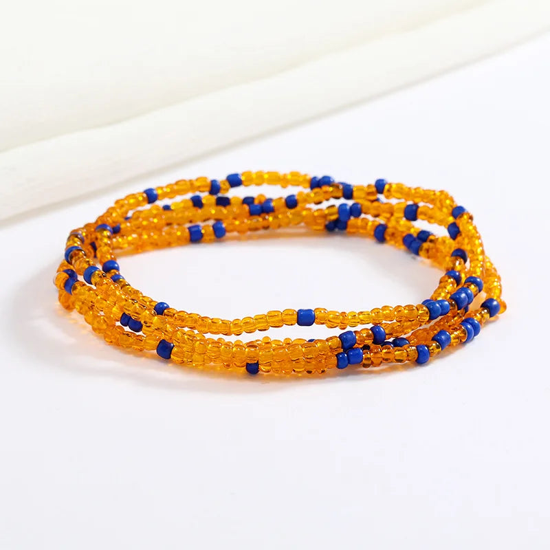 Women's Hand Beaded Glass Body Chain - Elastic Waist Belly Chain Jewelry