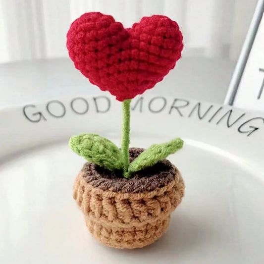 Heart-Shaped Knitted Flower Pot | Romantic Valentine's Day &amp; Engagement Gift, Anniversary