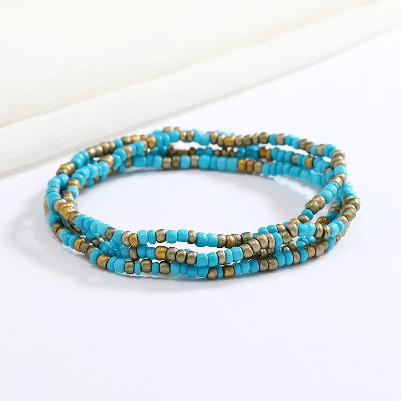Women's Hand Beaded Glass Body Chain - Elastic Waist Belly Chain Jewelry