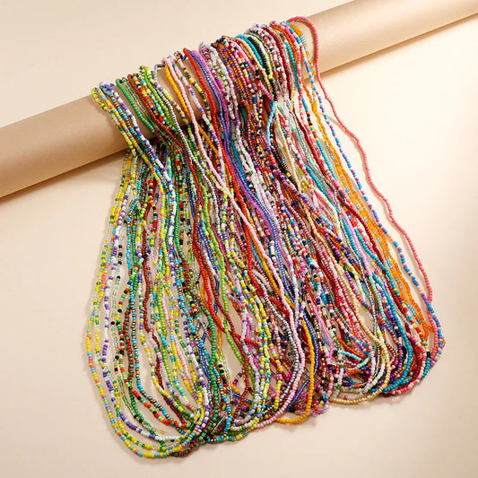 Women's Hand Beaded Glass Body Chain - Elastic Waist Belly Chain Jewelry
