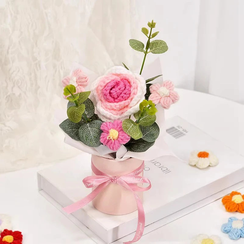 Crochet Rose Bouquet in Hugging Bucket | Perfect Gift for Teachers, Birthdays, Mother's Day & More