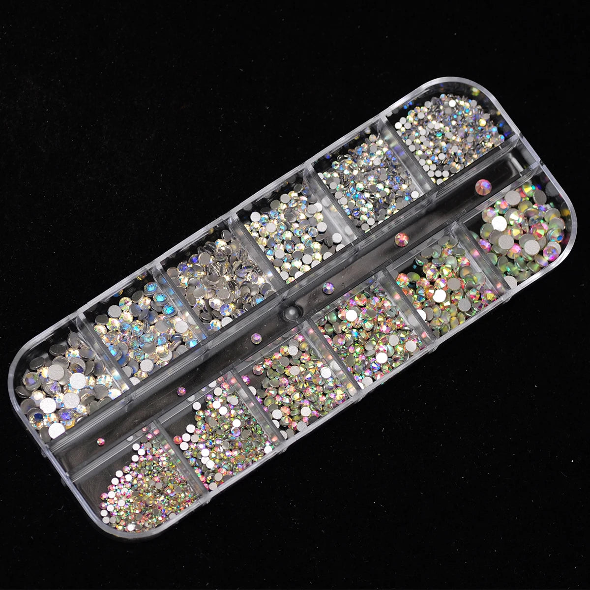 12-Grid Clear Crystal Nail Art Rhinestones Set - 780 Pieces Mixed Sizes 3D Glitter Gems for Professional Nail Decoration