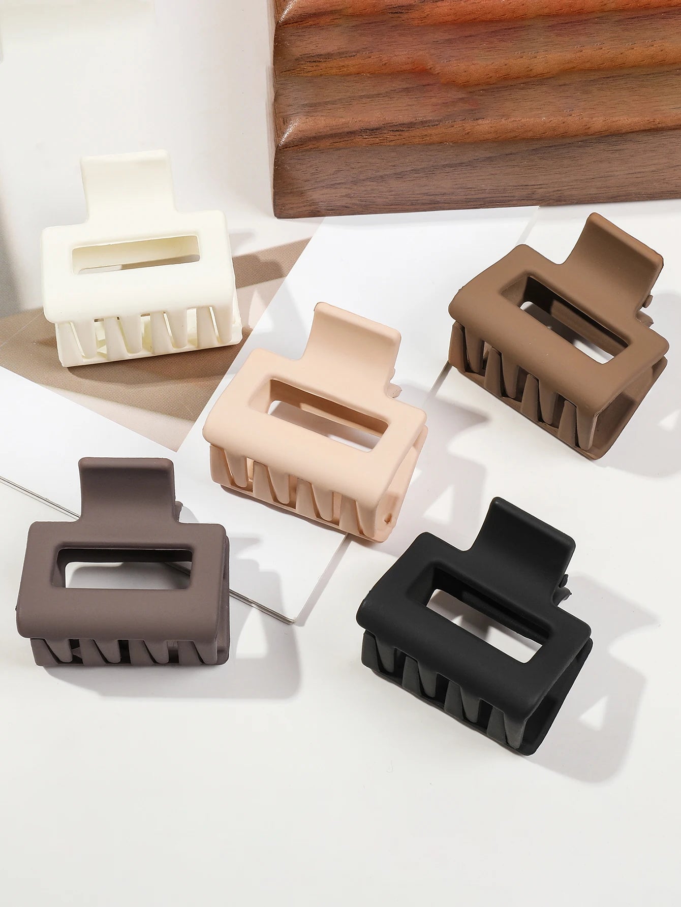 5-Piece Small Flower Hair Claw Clips Set - Matte Rectangle Jaw Clips & Semicircle Barrettes for Thin Hair