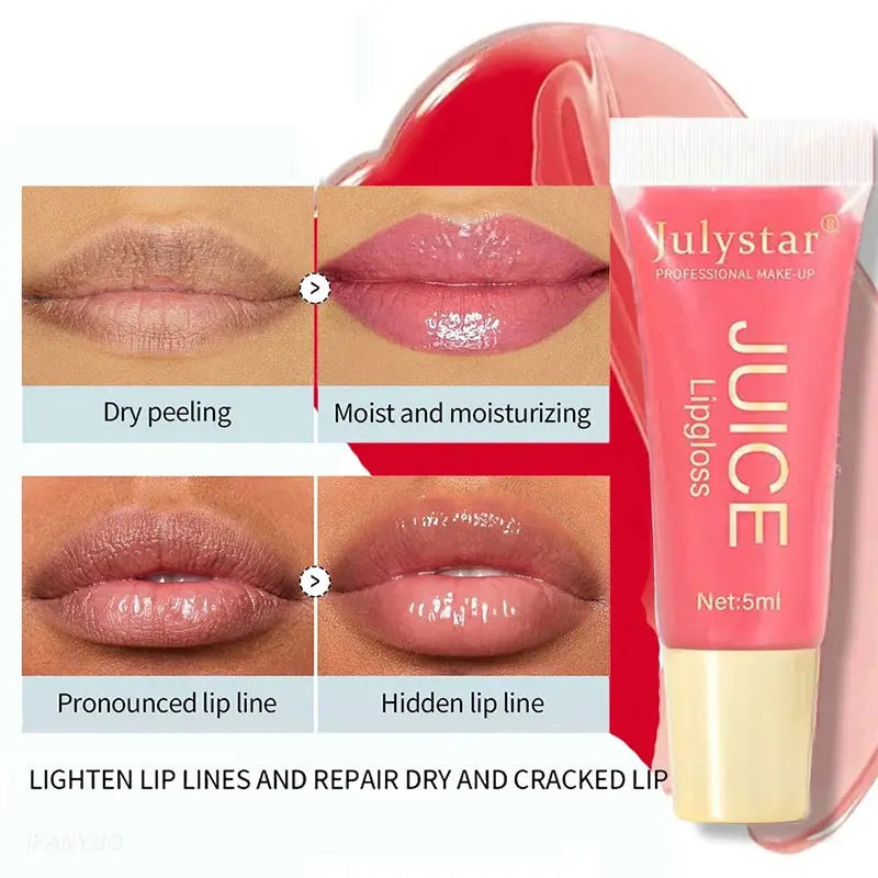 Julystar Crystal Clear Jelly Lip Oil - Moisturizing Glass Lip Gloss with Fruit Scent & Hydrating Formula
