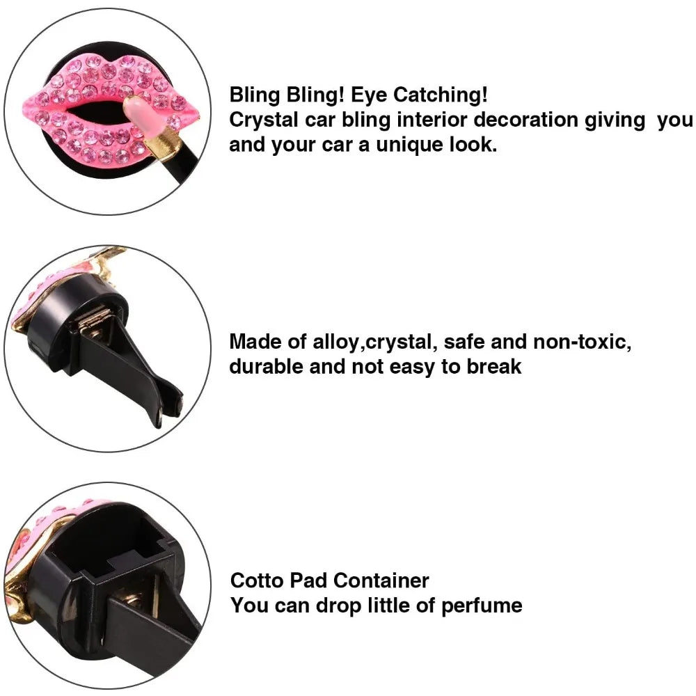 Diamond Red Lips Car Vent Clip | Lemon Scent Air Freshener for Auto Interior