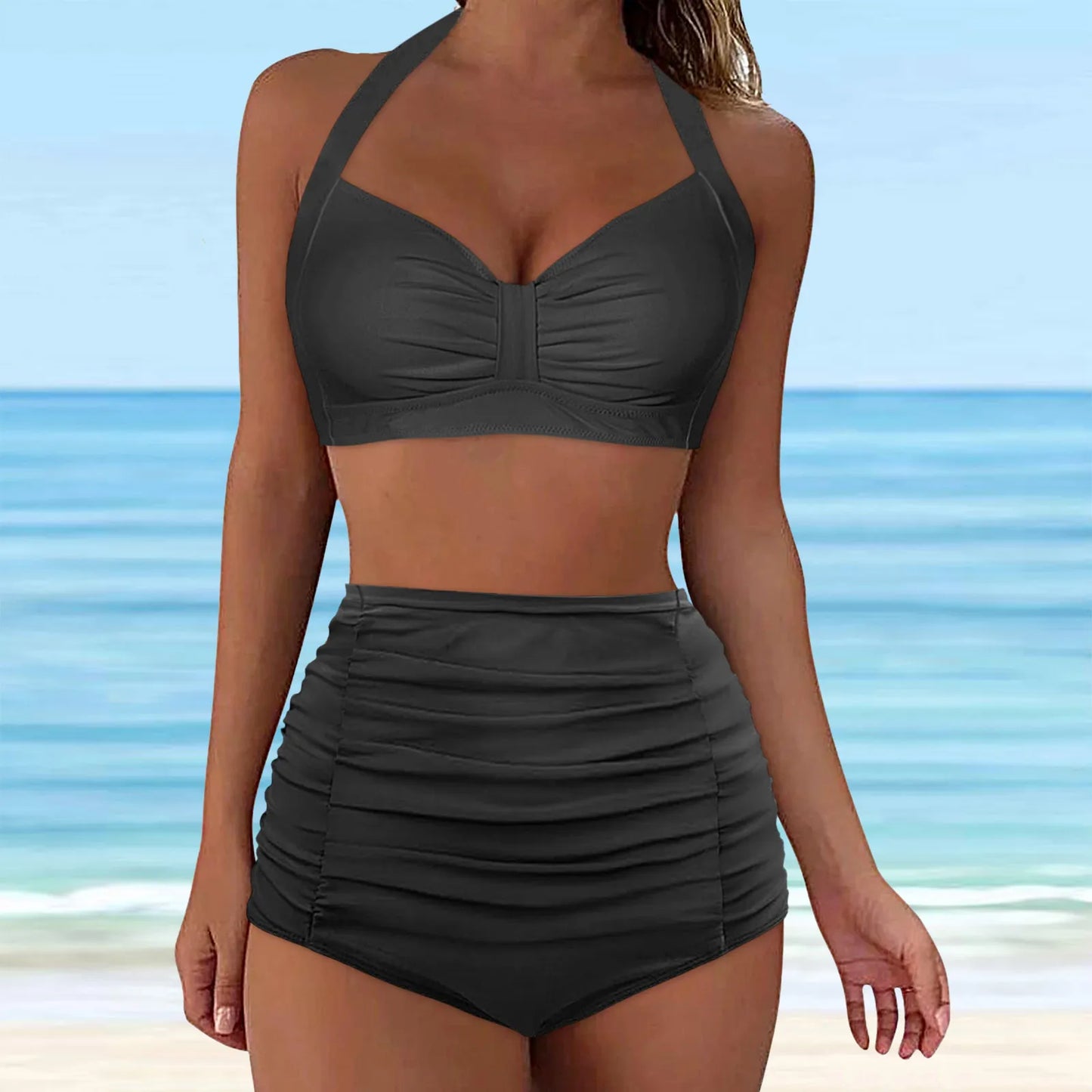High Waisted Push-Up Tankini Set - Vintage Two-Piece Swimsuit with Underwire Support