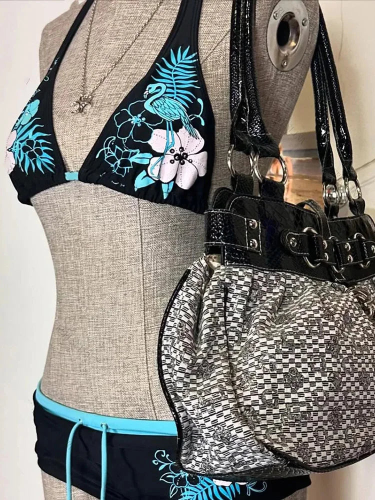 Sexy Floral Print Lace-Up Backless Bikini Set - High Waist Two-Piece Swimsuit (S-L)