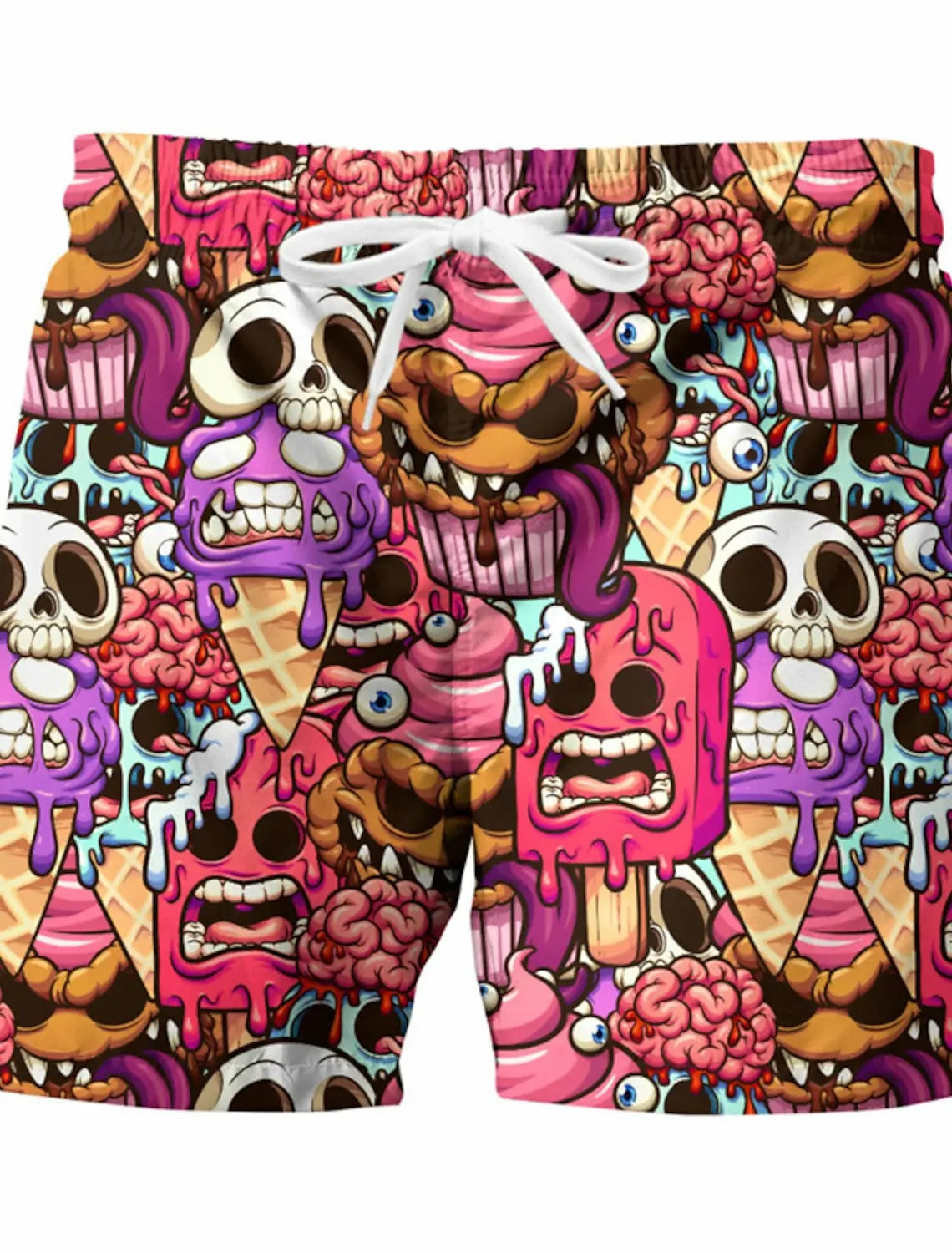 Men's Graphic Skull Swim Trunks - Quick Dry Beach Shorts with Elastic Waist