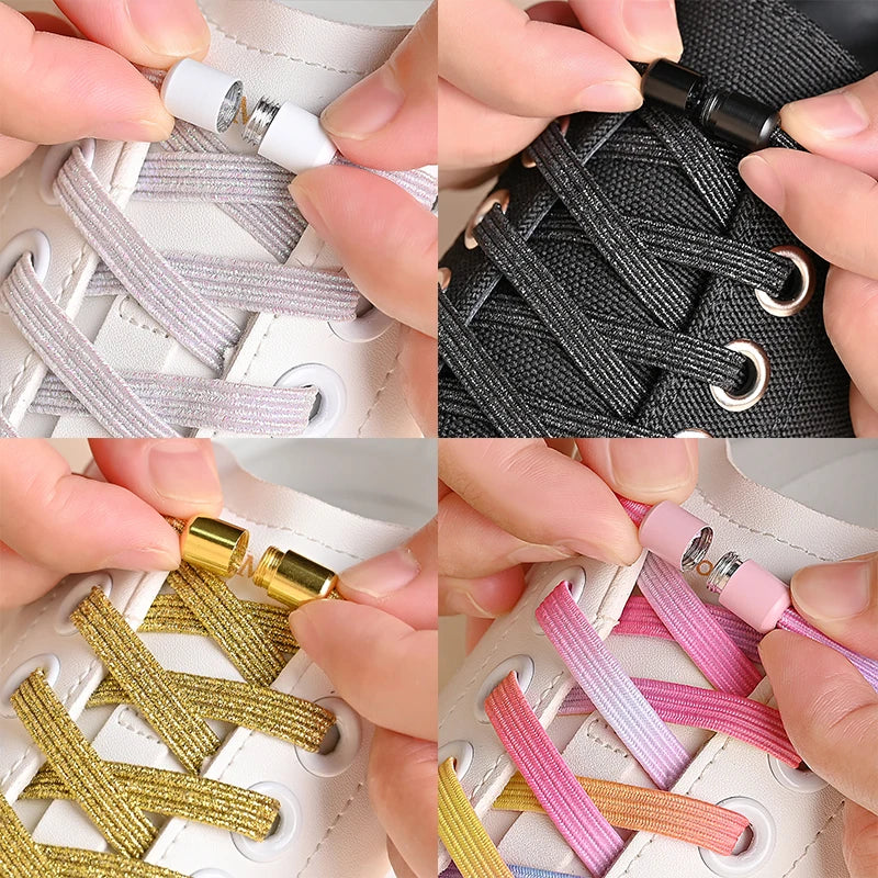 No Tie Elastic Shoe Laces with Colorful Buckle - Pearl Light Fashion Shoelaces