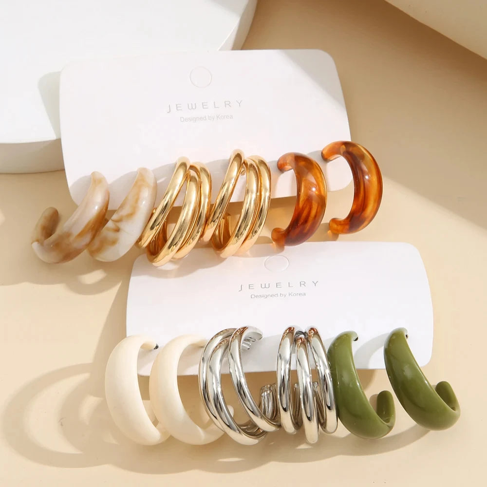 Trendy Bohemian Colorful Acrylic Drop Earrings Set - Fashion Must-Have!