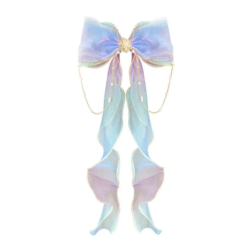Elegant Mesh Gradient Bow Hair Clips with Tassels - Decorative Barrettes for Girls - Holiday Party Hair Accessories