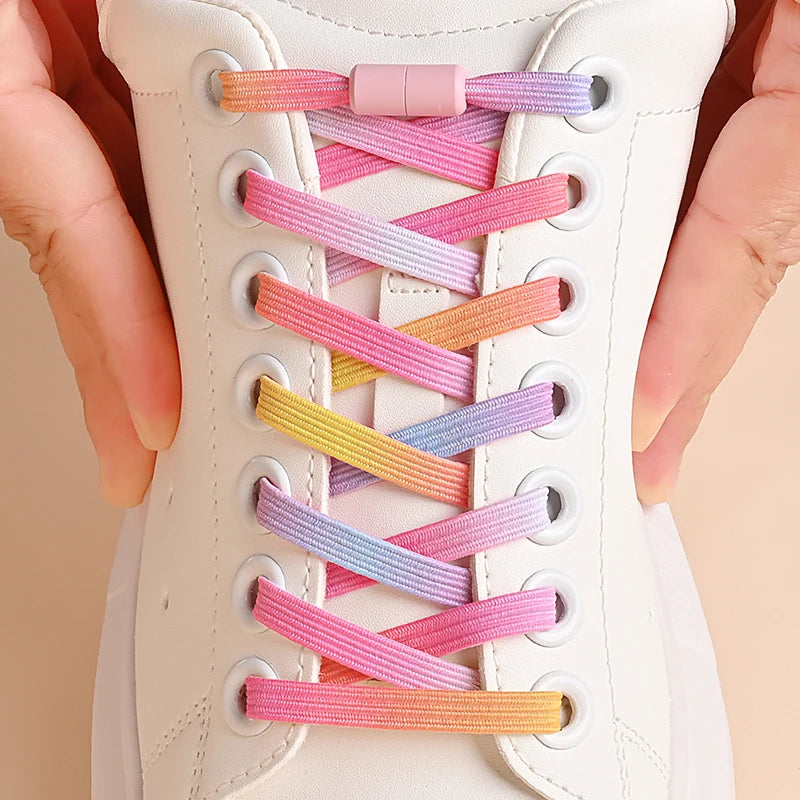 No Tie Elastic Shoe Laces with Colorful Buckle - Pearl Light Fashion Shoelaces