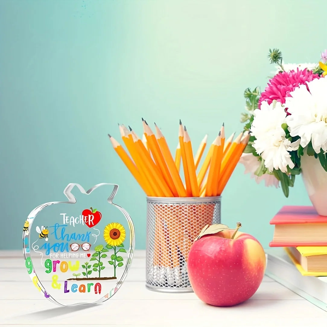 Crystal Teacher Appreciation Paperweight | "Thank You for Helping Me Grow & Learn" Gift