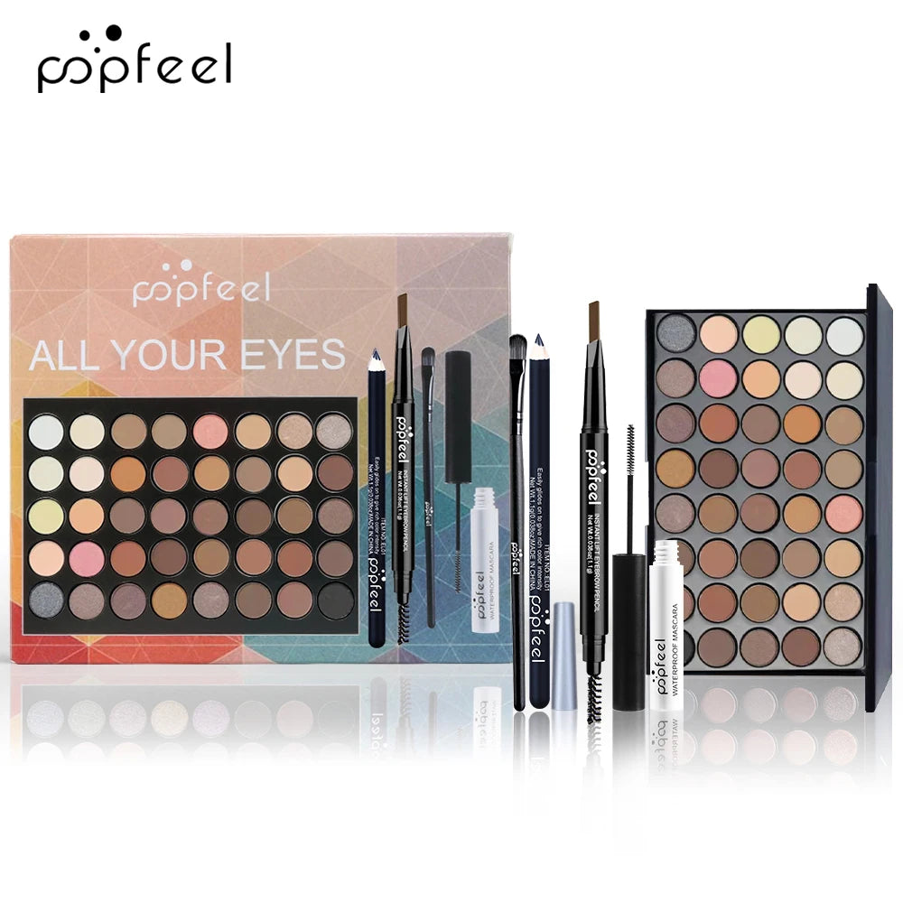 Complete Eye Makeup Set - Eyeshadow Palette, Eyeliner, Mascara & Eyebrow Pencil Gift Box Collection