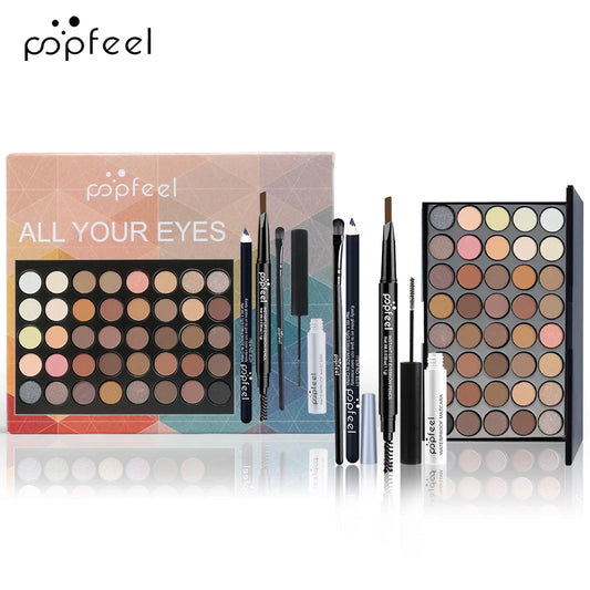 Complete Eye Makeup Set - Eyeshadow Palette, Eyeliner, Mascara & Eyebrow Pencil Gift Box Collection