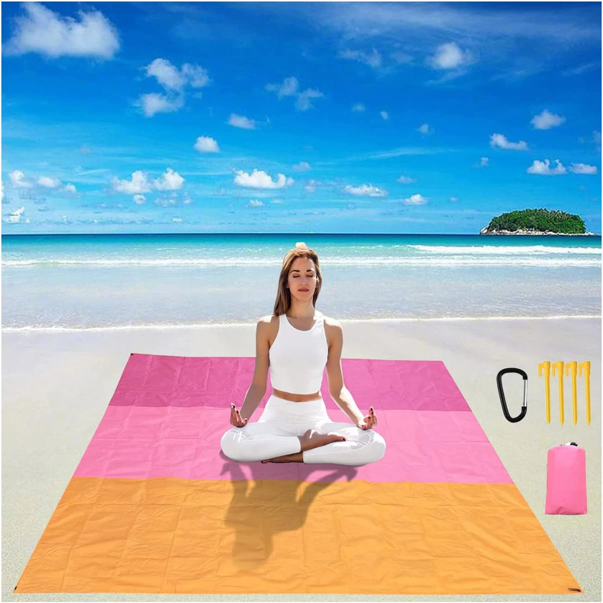 2x2.1m Waterproof Beach Blanket | Portable Sand-Free Picnic Mat with Anchors