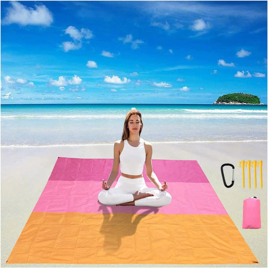 2x2.1m Waterproof Beach Blanket | Portable Sand-Free Picnic Mat with Anchors