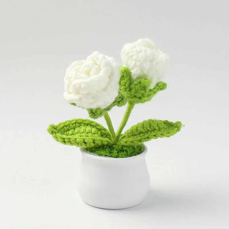 Decorative Knitted Rose Pot | Artificial Flowers for Home & Celebration Decor