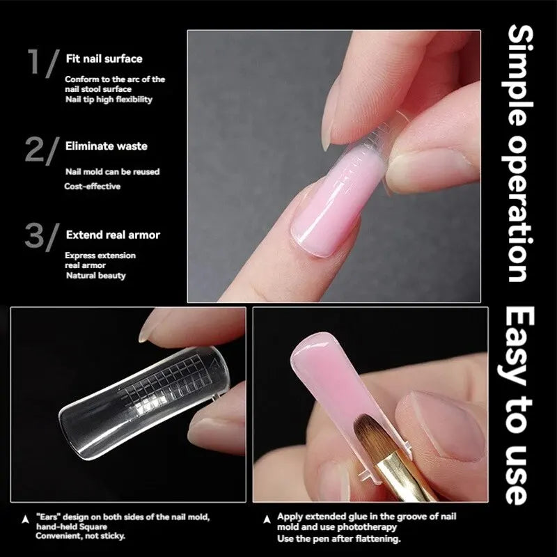 100-Piece Crystal Clear Nail Extension Sheets - Quick Light Therapy Transparent Nail Forms for Professional Extensions