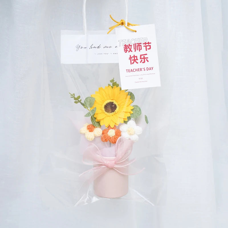 Crochet Rose Bouquet in Hugging Bucket | Perfect Gift for Teachers, Birthdays, Mother's Day & More